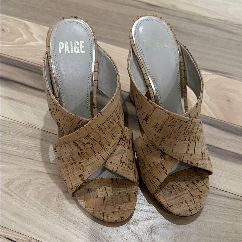 PAIGE Cork Crisscross Mule Sandals - Natural Tan
